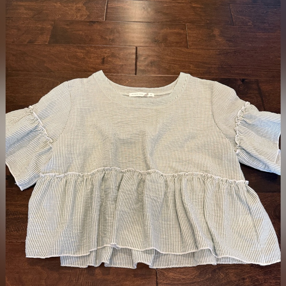 Green/white Striped White Altar’d State Top XL